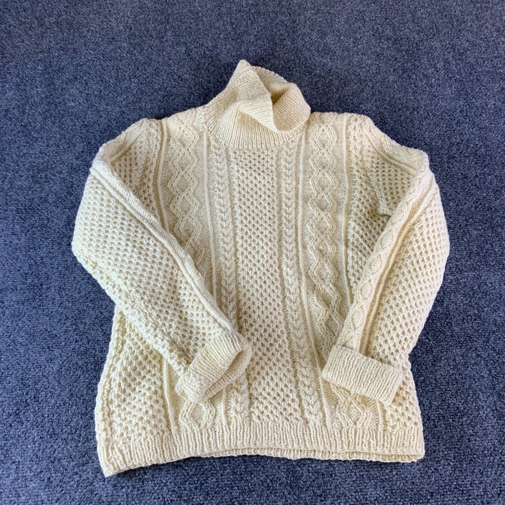 VTG Wenden Handcrafts Sweater Womens S Cream Cable knit Wool Turtleneck Pullover